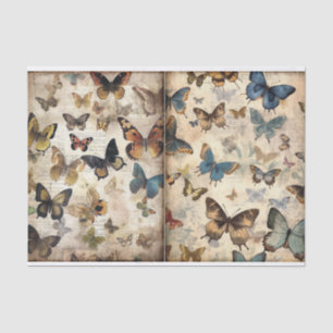 Vintage Grungy Distressed Butterflies -Two Pages Tissue Paper