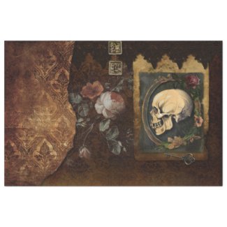 Vintage Grungy Halloween Skull Ephemera Decoupage Tissue Paper
