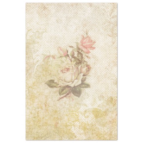 Vintage Grungy Pink and Ivory Roses Tissue Paper