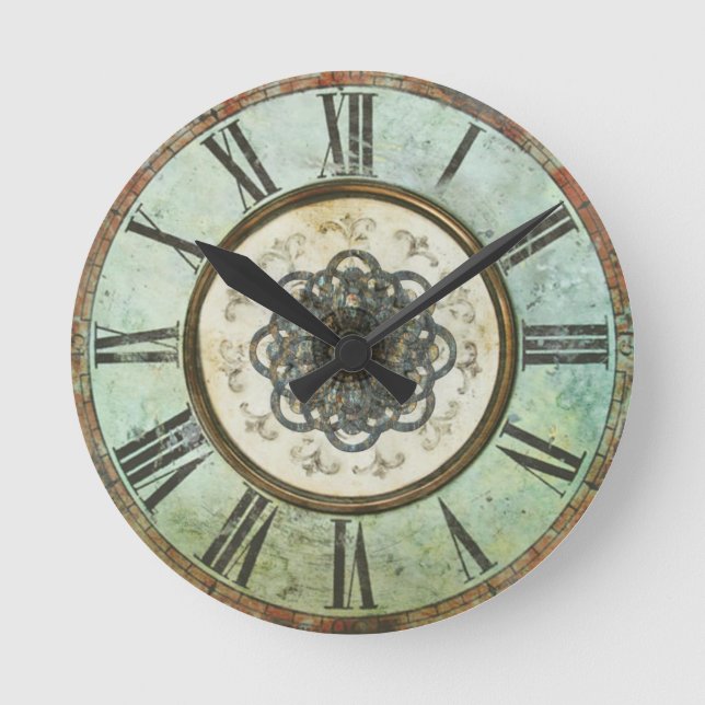 Vintage Grungy Round Wall Clock (Front)