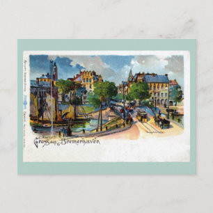 Vintage Gruss aus Bremerhaven Geestebrücke litho Postcard