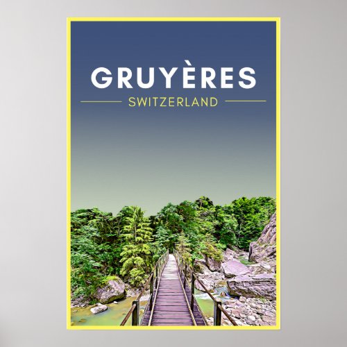 Vintage Gruyeres Switzerland Travel Poster