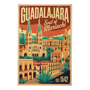 Vintage Guadalajara Mexico Soul of Mariachi Retro Wood Wall Art