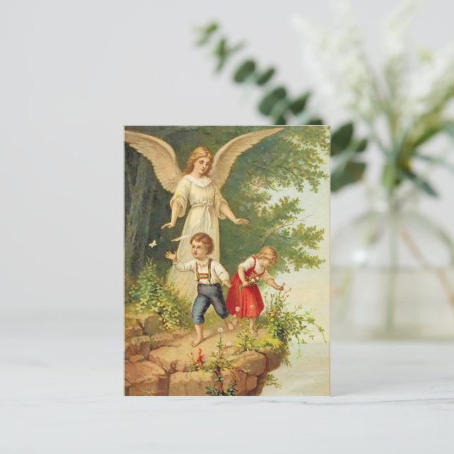 vintage guardian angel children cliff  postcard (Standing Front)