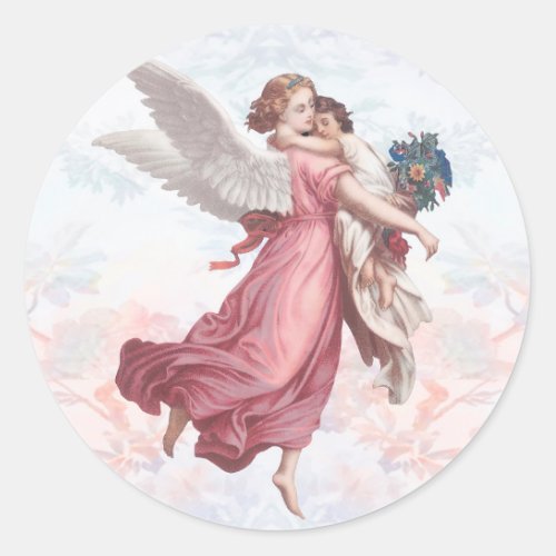 Vintage Guardian Angel Classic Round Sticker