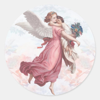 Vintage Guardian Angel Classic Round Sticker