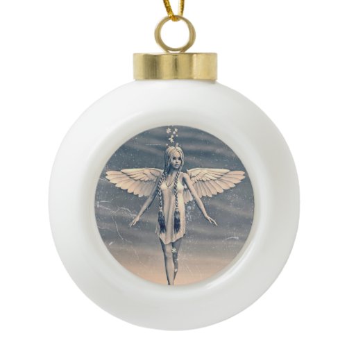 Vintage Guardian Angel Rainbow Art Ceramic Ball Christmas Ornament