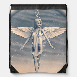 Vintage Guardian Angel Rainbow Art Drawstring Bag