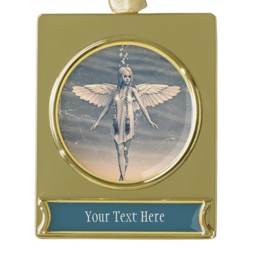 Vintage Guardian Angel Rainbow Art Gold Plated Banner Ornament