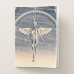 Vintage Guardian Angel Rainbow Art Pocket Folder