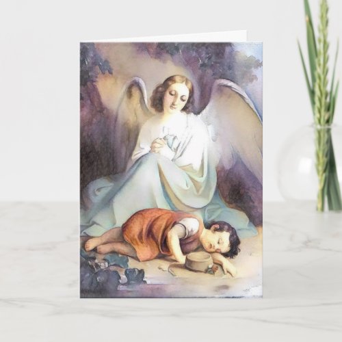 Vintage Guardian Angel  Religious Child Scripture Card