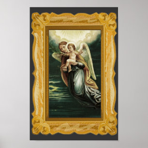 Vintage Guardian Angel With Jesus Poster