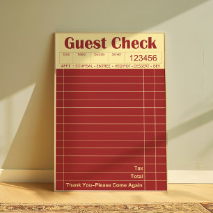 Vintage Guest Check Poster Retro Restaurant Art