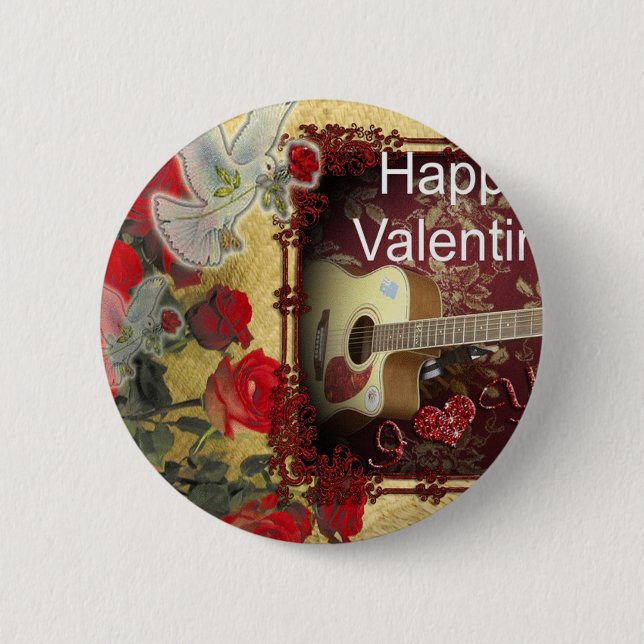 Vintage Guitar: African Brown Beauty Valentine Day Button (Front)