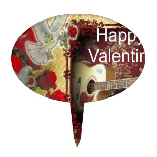 Vintage Guitar: African Brown Beauty Valentine Day Cake Topper