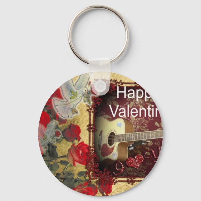 Vintage Guitar: African Brown Beauty Valentine Day Keychain (Front)