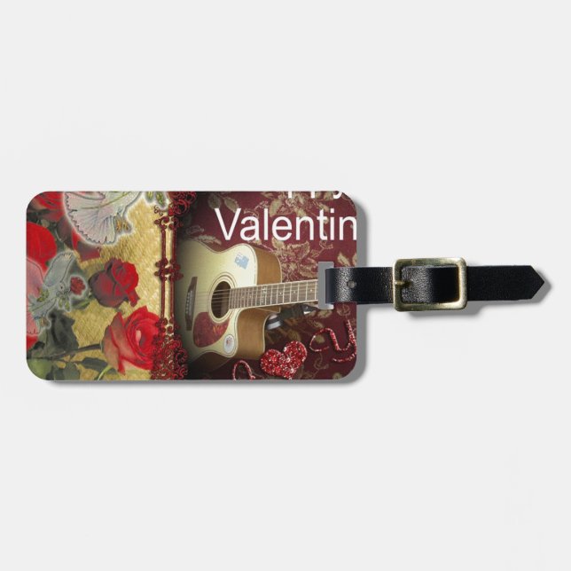 Vintage Guitar: African Brown Beauty Valentine Day Luggage Tag (Front Horizontal)