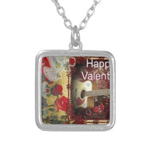 Vintage Guitar: African Brown Beauty Valentine Day Silver Plated Necklace