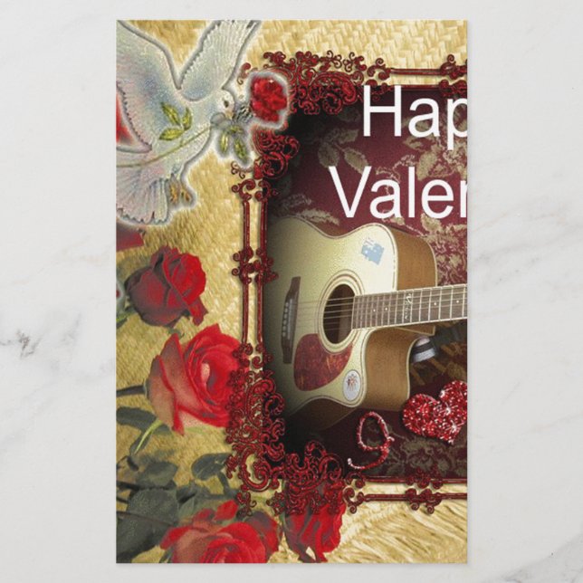 Vintage Guitar: African Brown Beauty Valentine Day Stationery (Front)