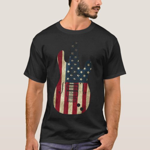 Vintage Guitar America Flag Patriotic 4Th Of July T_Shirt