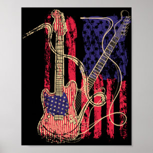 Vintage Guitar American US Flag Poster