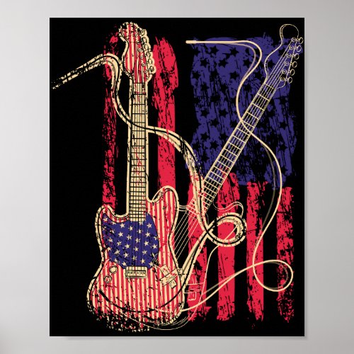 Vintage Guitar American US Flag Poster