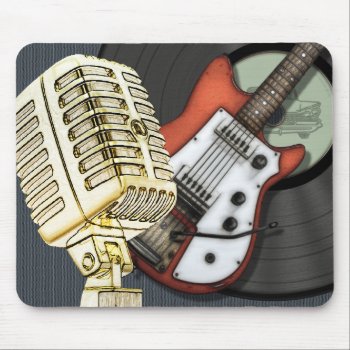 Vintage Guitar And Microphone Design Mouse Pad by Specialeetees at Zazzle
