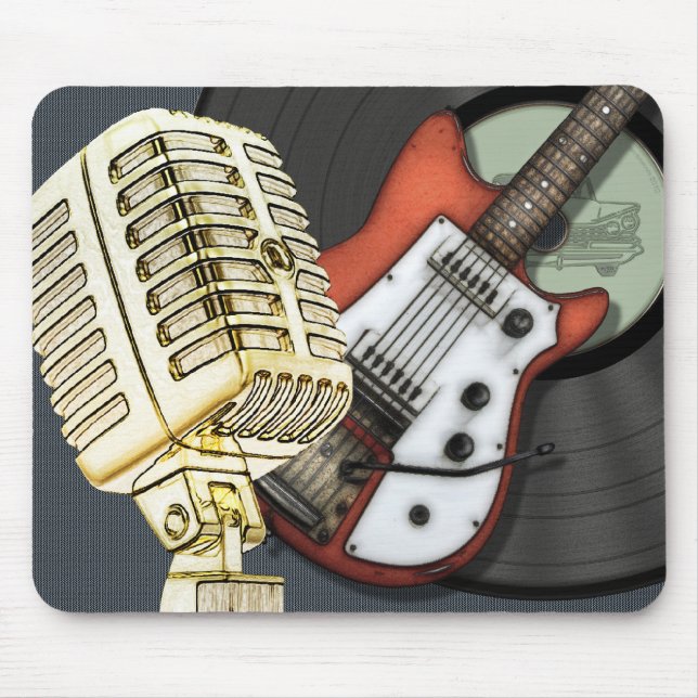 Vintage Guitar and Microphone Design Mouse Pad (Front)