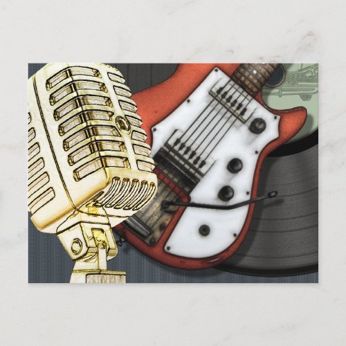 Vintage Guitar and Microphone Postcard
