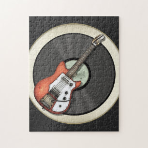 Vintage Guitar and Vinyl Record Design Jigsaw Puzzle