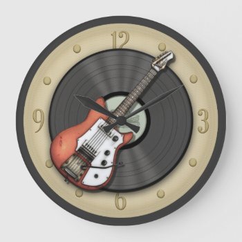 Vintage Guitar And Vinyl Record Wall Clock by TheClockShop at Zazzle