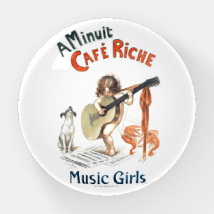 Vintage Guitar Art Girl Guitarist Music Dog Child Paperweight