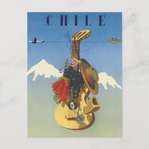 Vintage Guitar Chile Travel Postcard