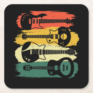 Vintage Guitar Gift For Men Women Music Band Square Paper Coaster