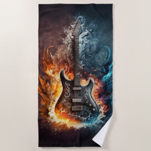 Vintage guitar in Fire beach towel
