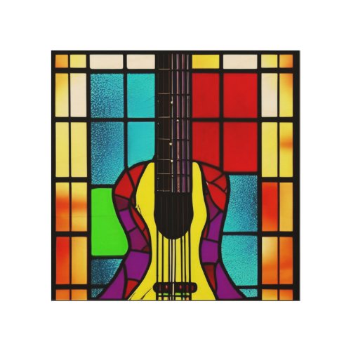 Vintage guitar in stained glass   wood wall art