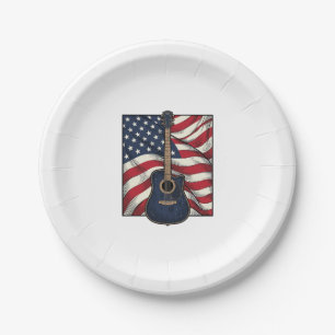 Vintage Guitar Patriotic Flag Vector Shirt Design_ Paper Plates