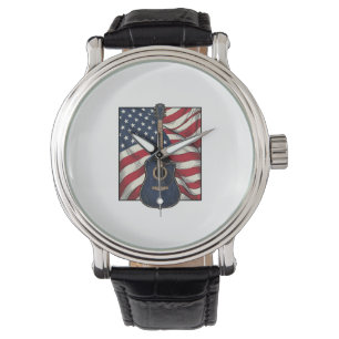 Vintage Guitar Patriotic Flag Vector Shirt Design_ Watch