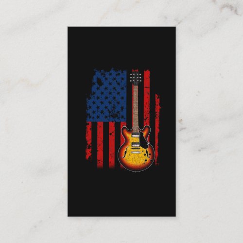 Vintage Guitar Player American Flag Musician Art Business Card