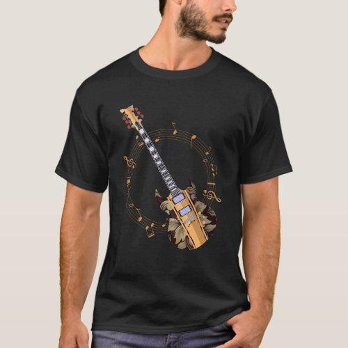 Vintage Guitar Player Floral Musician Art T_Shirt