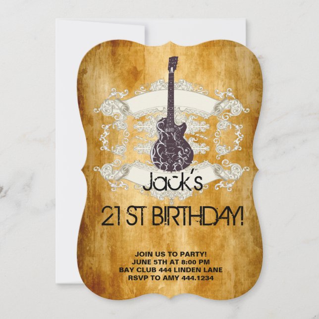 Vintage Guitar Rock Star 21st Birthday Invitations (Front)