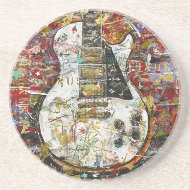Vintage guitar - sandstone coaster (Front)