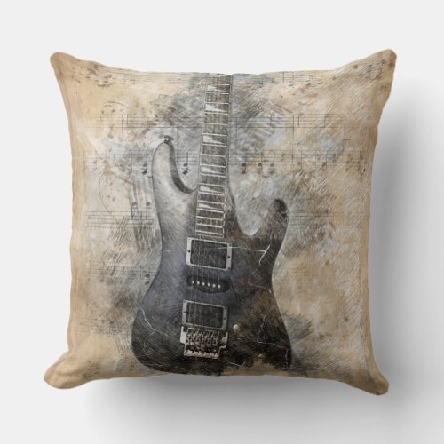 Vintage guitar throw pillow