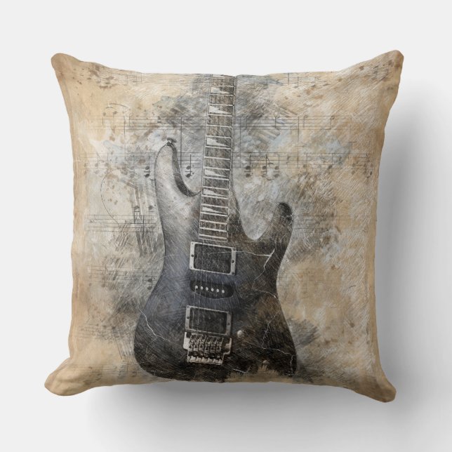 Vintage guitar throw pillow (Front)