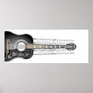 Vintage Guitar with Sheet Music  - Poster Print