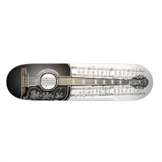 Vintage Guitar with Sheet Music  - Skateboard Deck