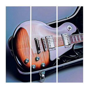 Vintage guitarist birthday gift triptych