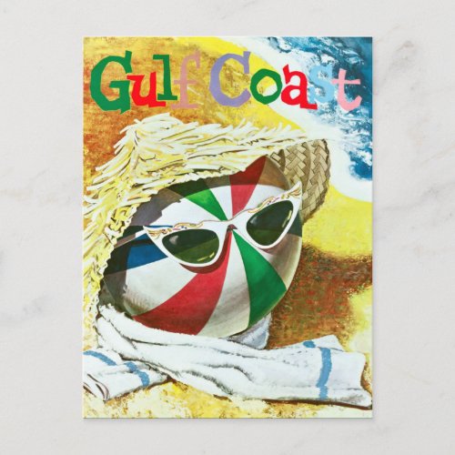 Vintage Gulf Coast Beach Ball Travel Postcard