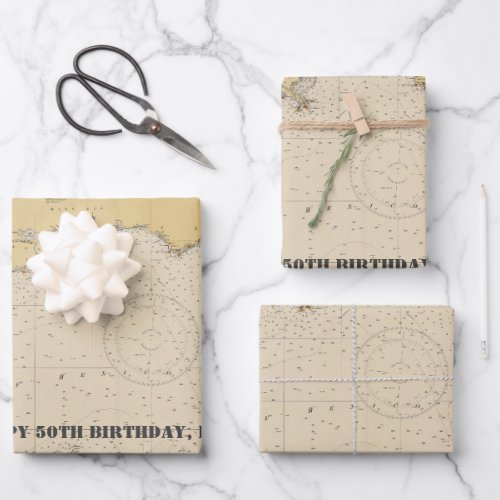Vintage Gulf of Mexico Authentic Nautical Chart Wrapping Paper Sheets