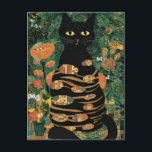 Vintage Gustav Klimt Black Cat In a Flower Garden Postcard<br><div class="desc">Vintage Gustav Klimt Black Cat In a Flower Garden A black cat, fur gleaming in the sunlight, sits regally amidst a field of colorful wildflowers. Curiosity fills the eyes of a black cat perched in a meadow bursting with vibrant blooms. Gustav Klimt (1862-1918) was a prominent Austrian symbolist painter and...</div>